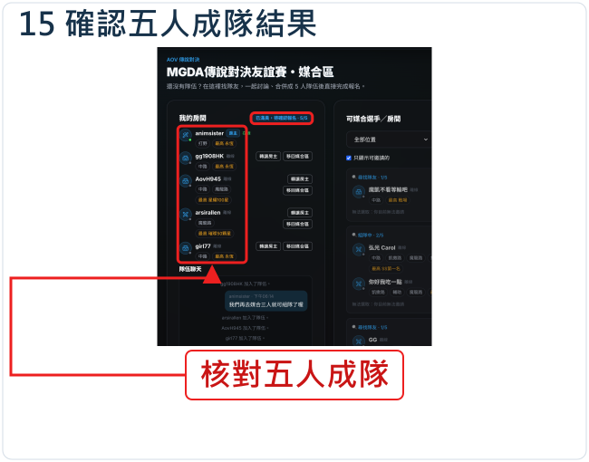 確認五人成隊結果